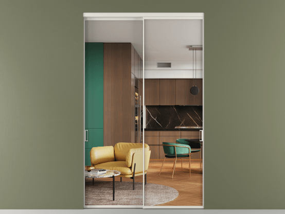 Алюминевая перегородка vn2_01 Crystalvision БЕЛ. Цвет Алюминий Белый. Материал Алюминий. Коллекция New Перегородка Formato внутри проёма 2 створки. Картинка.