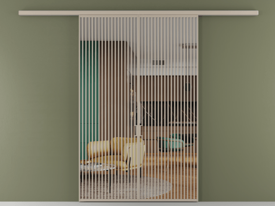 Алюминевая перегородка АЛПР 040.06_АБСК_Crystalvision_new. Цвет Алюминий бисквитный. Материал Алюминий в эмали. Коллекция Перегородка Формато вдоль стены 2 створки. Картинка.