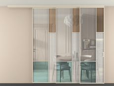 Перегородка Mosaic вдоль стены на потолок 3 створки с синхронным механизмом